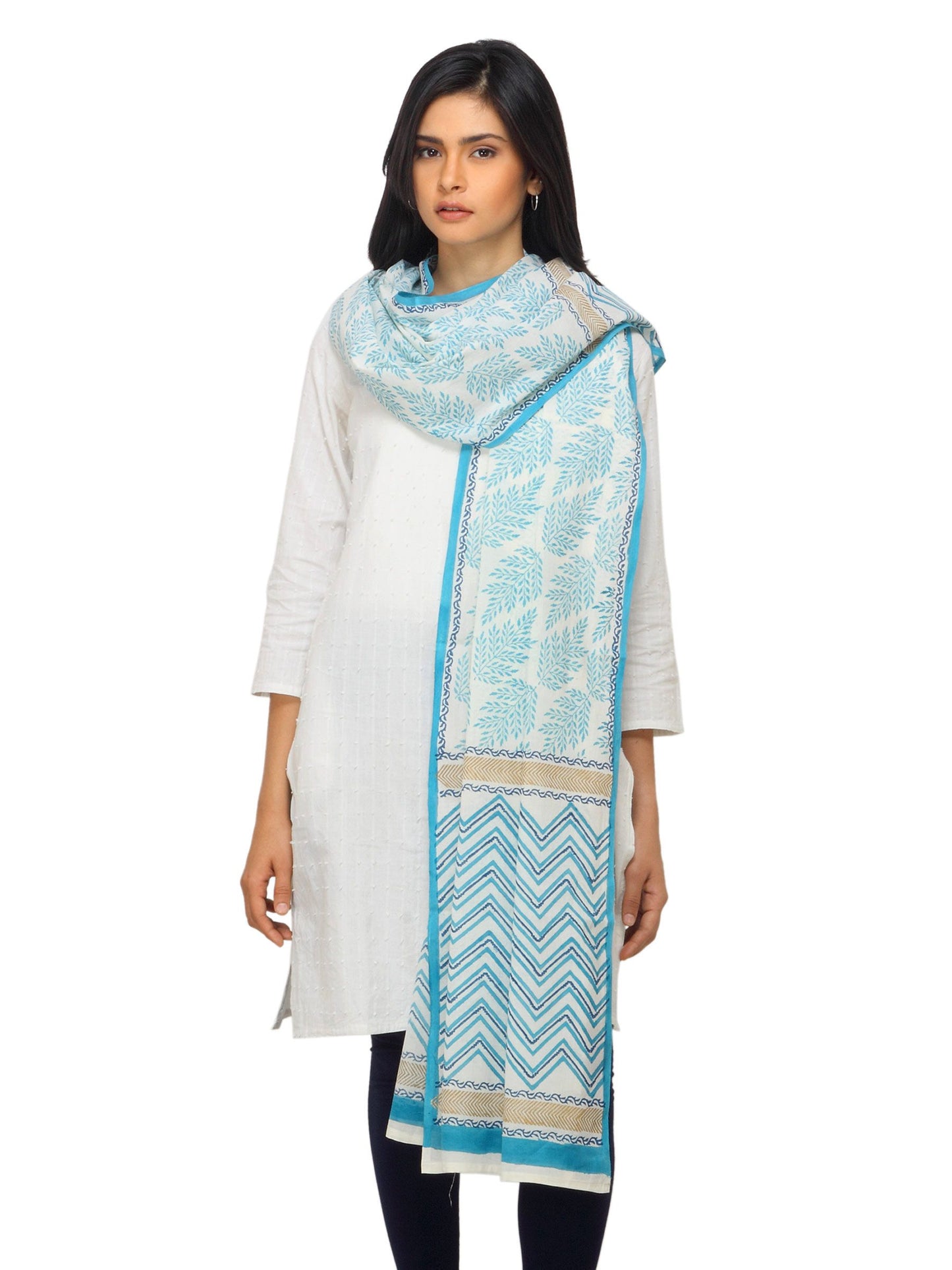 Fabindia Women Printed Off White Dupatta