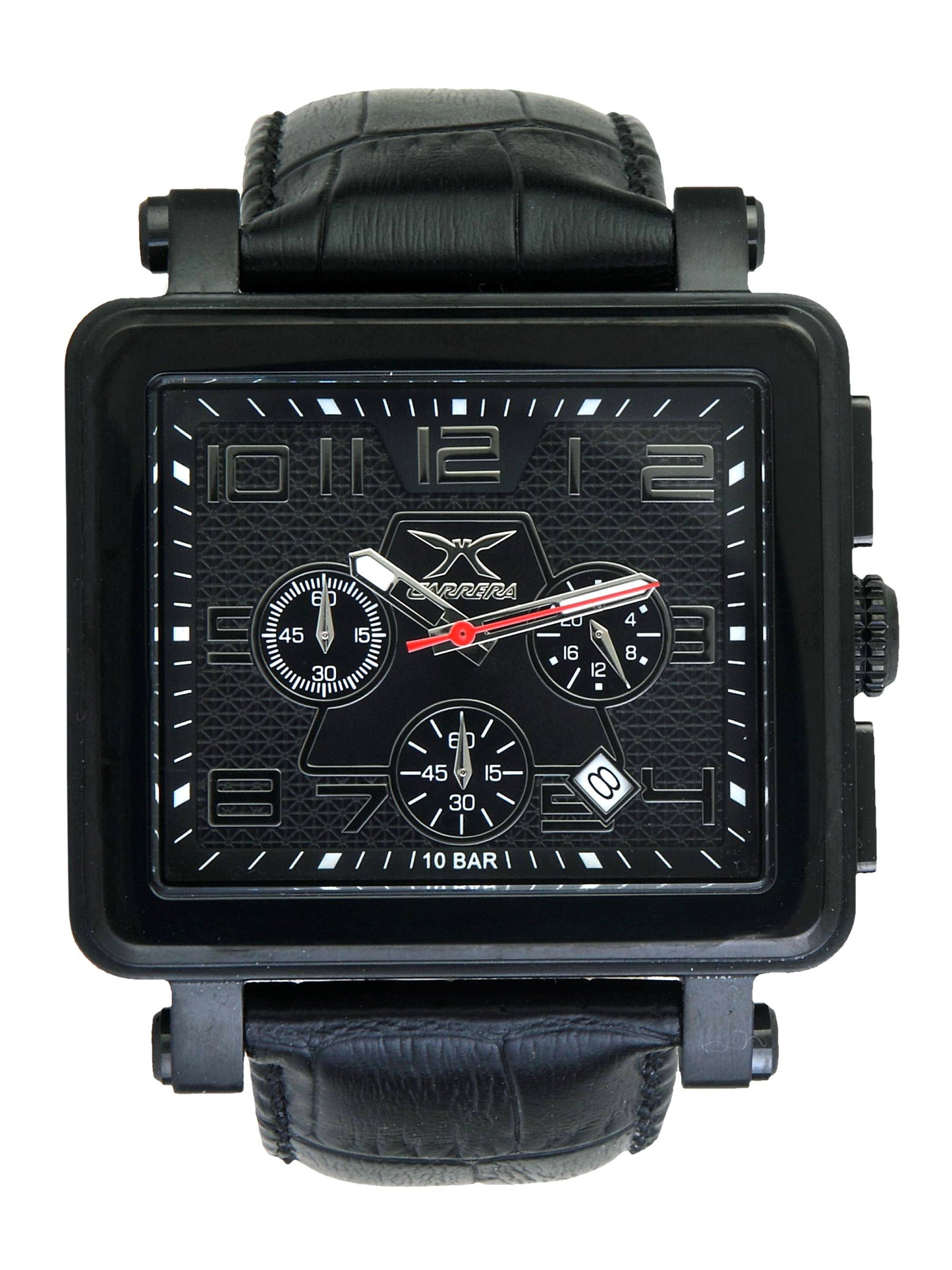 Carrera Men Sqaure dial leather strap Black Watches