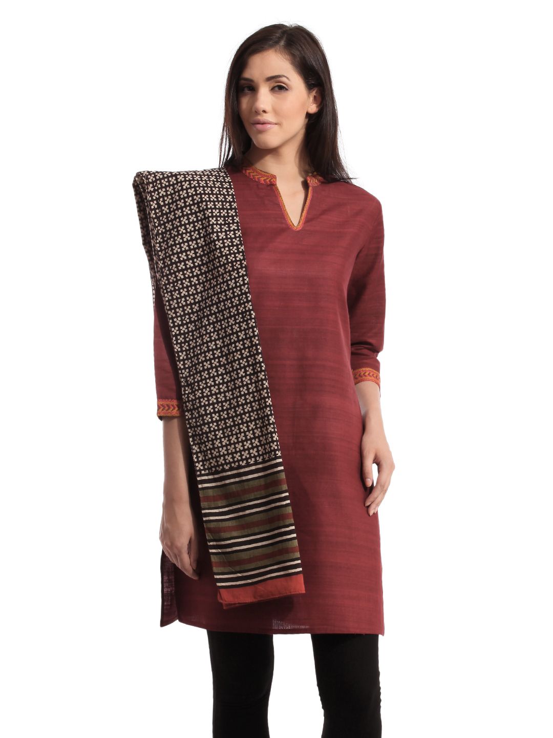 Fabindia Women Printed Black Stole