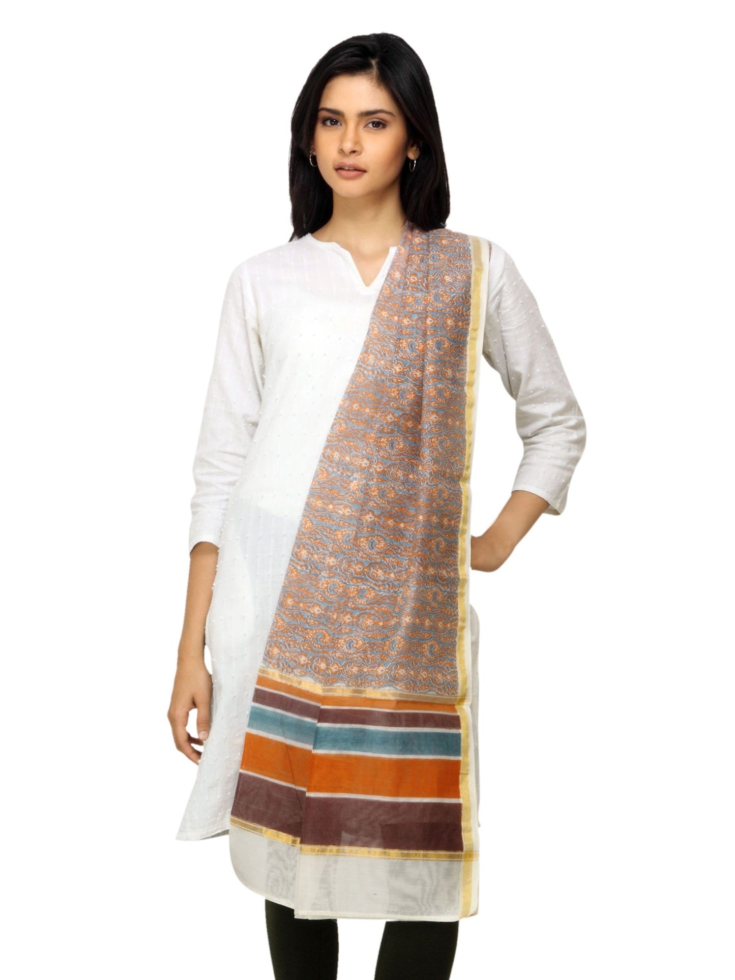 Fabindia Women Multi Coloured Chanderi Dupatta