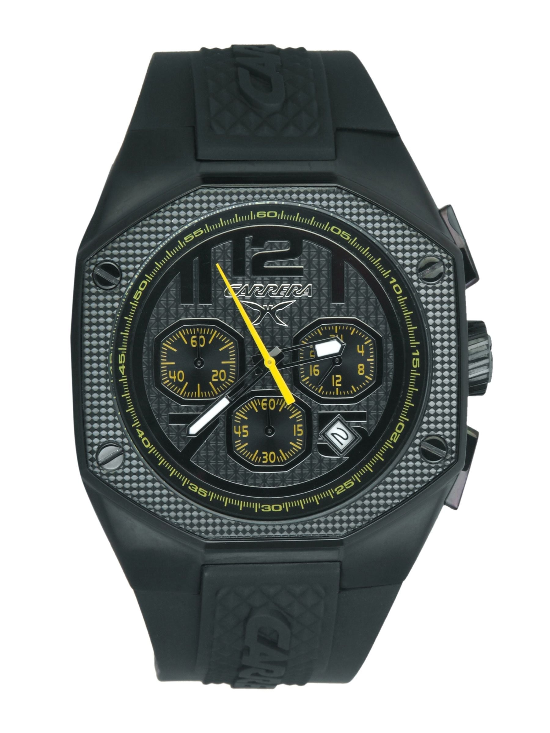 Carrera Men Round Dial PU Strap Black Watches
