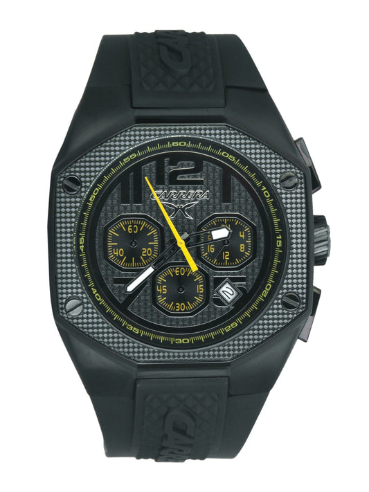 Carrera Men Round Dial PU Strap Black Watches