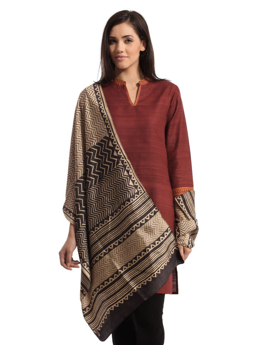Fabindia Women Printed Silk Gold Stole