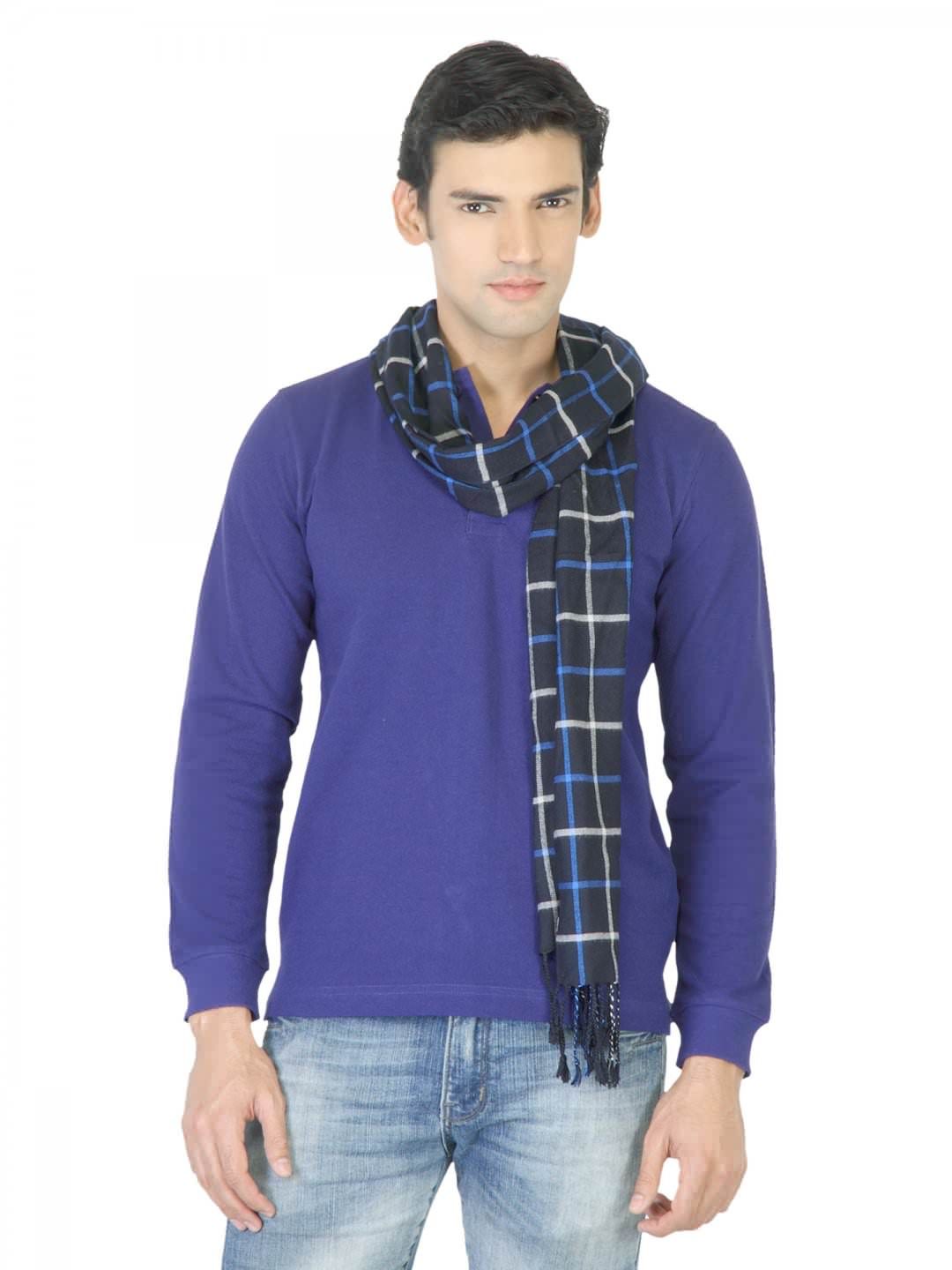 Arrow Men Navy Blue Check Scarf