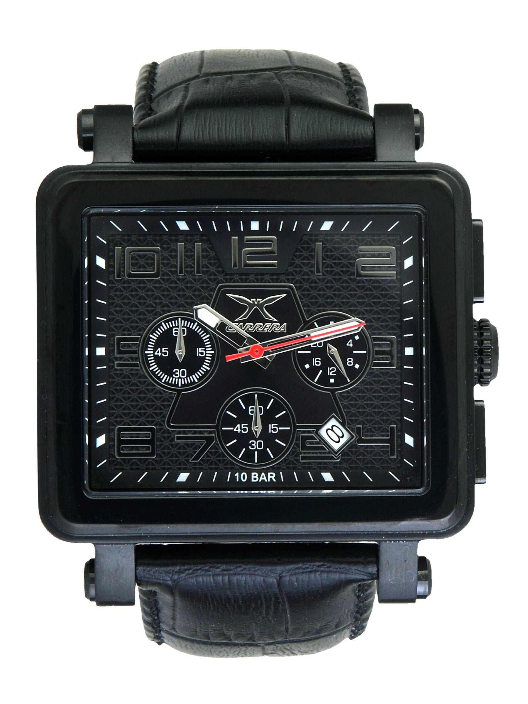 Carrera Men Sqaure dial leather strap Black Watches